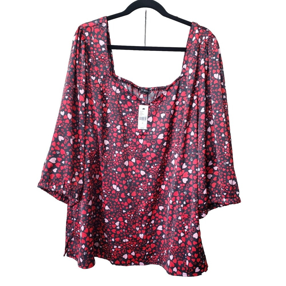 Lane Bryant Heart Print 3/4 Sleeve Bodice Top Sweetheart Neck Satin Size 28 NWT
